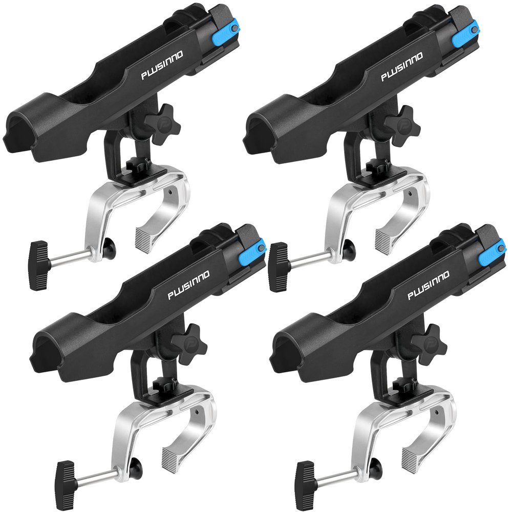 PLUSINNO Fishing Boat Rods Holder Large Clamp Opening 360 Degree Adjustable Fishing Rod Racks Folding Holder (4 Pack)