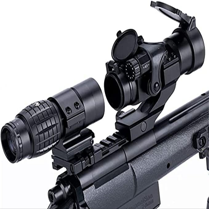 3X Magnifier Scope with Flip Up Side Mount + Tactical M2 Red Dot Sight Hunting Optics Scope Combo for 20mm Cantilever Picatinny Mount