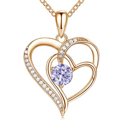 OR OLD RUBIN Heart Necklace for Women, 18K Gold Over 925 Sterling Silver Necklace for Women with a Gemstone Birthstone, Sterling Silver, Cubic Zirconia 42+8cm