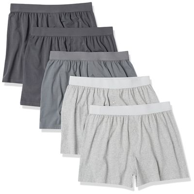 Amazon Essentials Men's Cotton Jersey Boxer Short, Pack of 5, Grey Heather, Charcoal Mix, X-Small