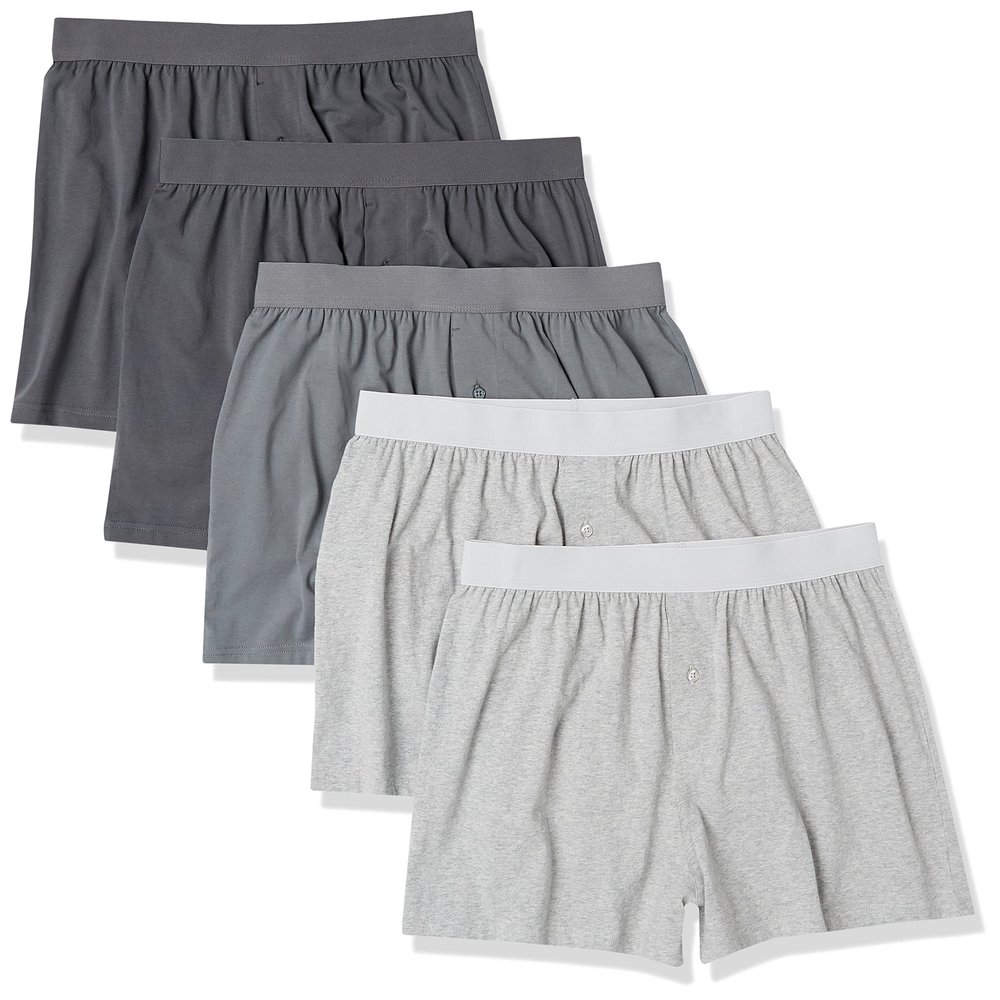 Amazon Essentials Men's Cotton Jersey Boxer Short, Pack of 5, Grey Heather, Charcoal Mix, X-Small