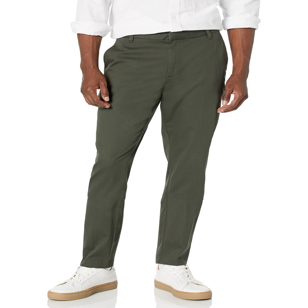 Amazon Essentials Men's Slim-Fit Wrinkle-Resistant Flat-Front Stretch Chino Pant, Dark Olive, 36W x 32L