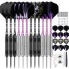 12 Pack Darts Metal Tip Set 22/24 Grams, Steel Tip Darts with Premium Black Purple Aluminum Shafts, Extra 50 Rubber O-Rings 6 Nylon Shafts 24 Flights 12 Spring Rings 16 Flights Protector 1 Tool Kit view 1