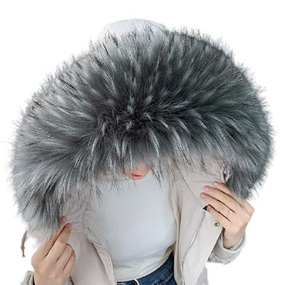 homeemoh Faux Fur Hood Trim Replacement for Winter Coat Jacket, Fake Fur Collar Shawl - Buttons Included,70cm/27.5"