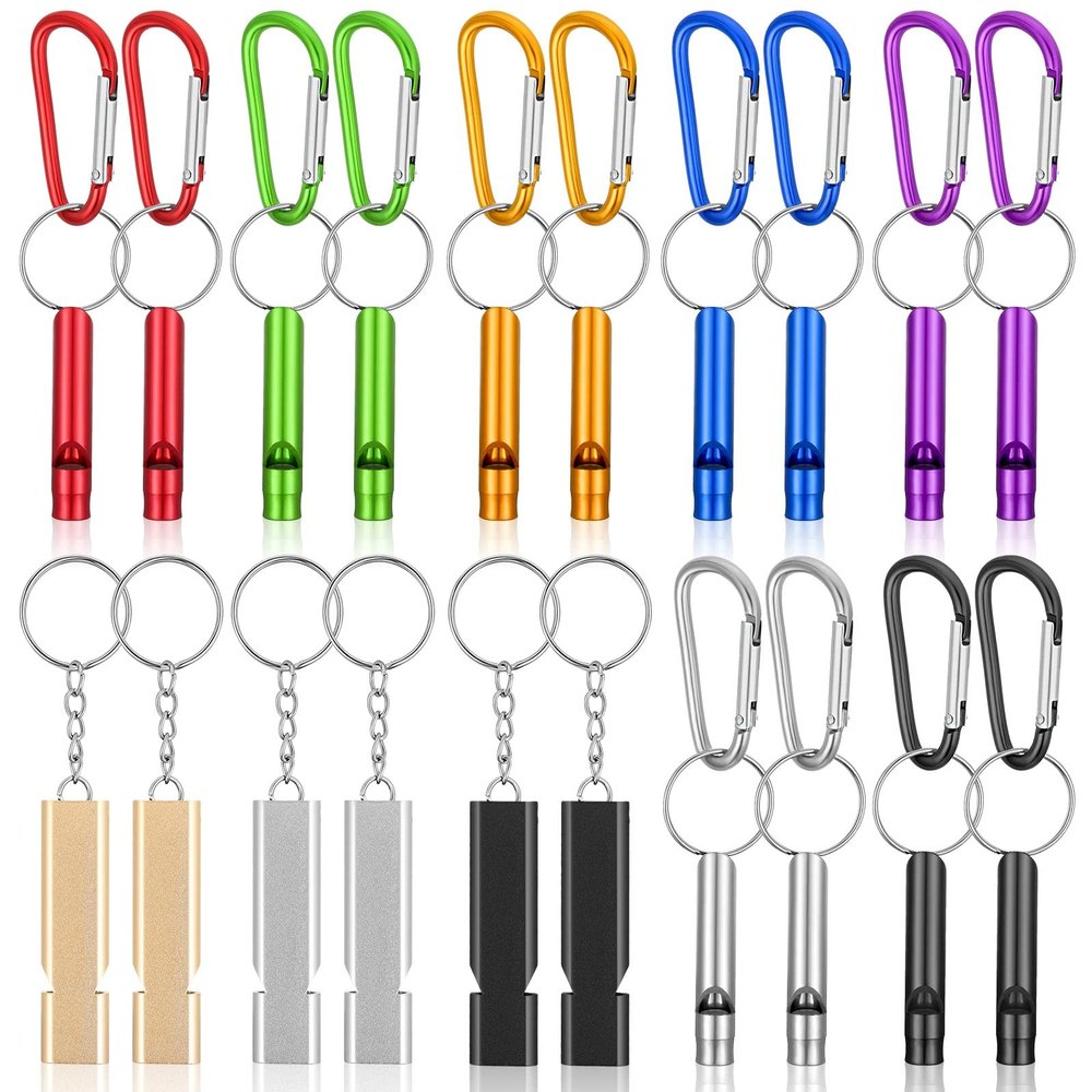 Frienda Safety Whistle with Lanyard Aluminum Keychain Whistle Safety Hiking Whistle Double-Tube Survival Whistles Loud Camping Whistle for Outdoor Hiking Hunting Fishing Boating (20 Pcs, Multicolor)