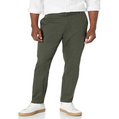 Amazon Essentials Men's Slim-Fit Wrinkle-Resistant Flat-Front Stretch Chino Pant, Dark Olive, 34W x 29L