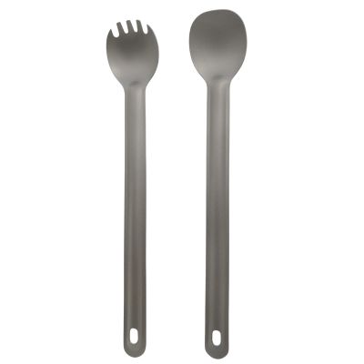 RISON Titanium Spork and Spoon Set Outdoors Long Handle Flatware, Eco-Friendly Coffee Spoon, Titanium Spork and Titanium Spoon Ultra Lightweight Camping Cutlery for Backpacking or Hiking Outdoors