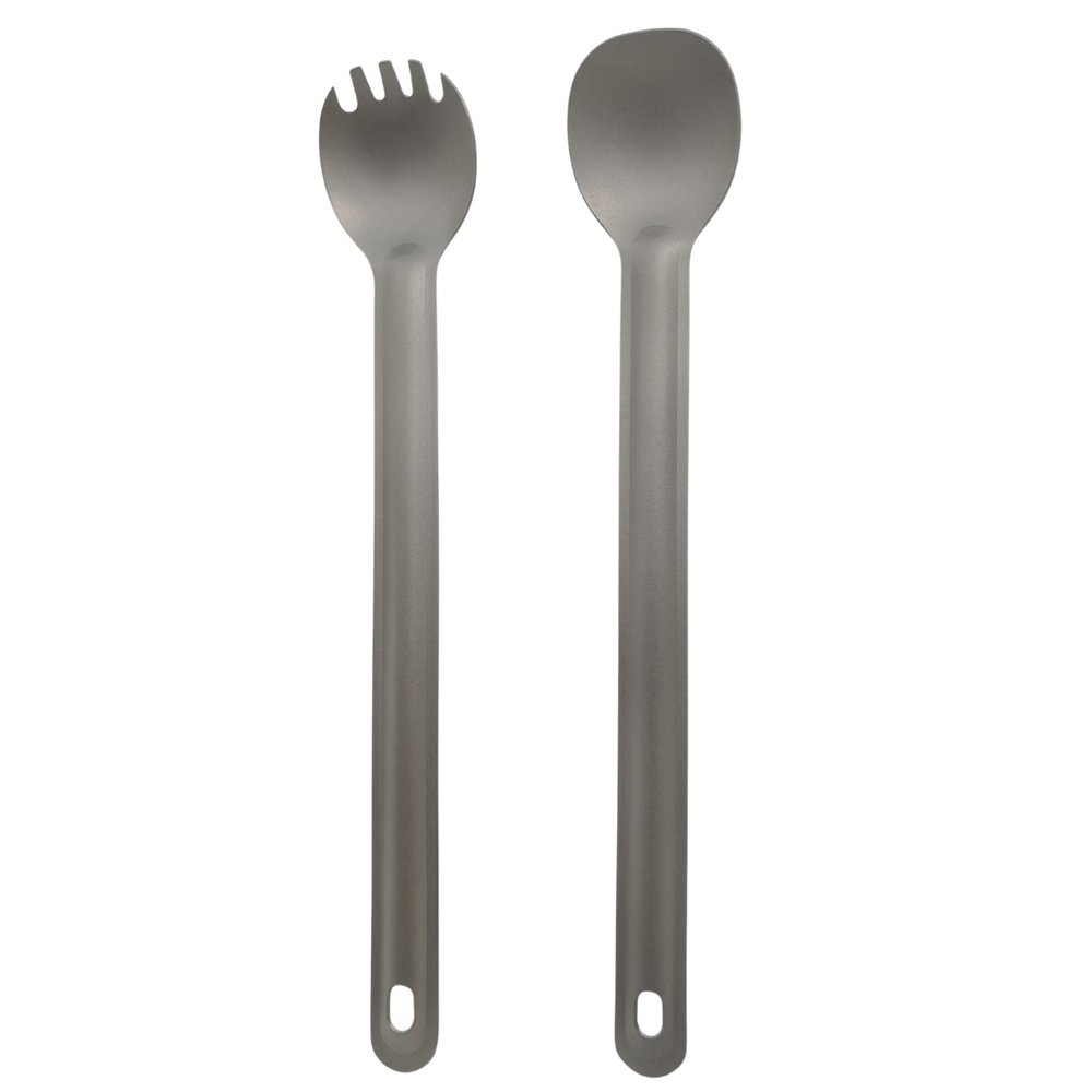 RISON Titanium Spork and Spoon Set Outdoors Long Handle Flatware, Eco-Friendly Coffee Spoon, Titanium Spork and Titanium Spoon Ultra Lightweight Camping Cutlery for Backpacking or Hiking Outdoors