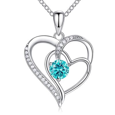 Heart Necklace for Women, 18K Gold Over 925 Sterling Silver Necklace for Women with a Gemstone Birthstone, Sterling Silver, Cubic Zirconia
