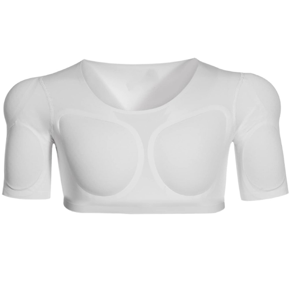 Men Fake Chest Muscle Shirt Breathable Comfort Padded Shoulder Pads Shape Undershirt,White,S