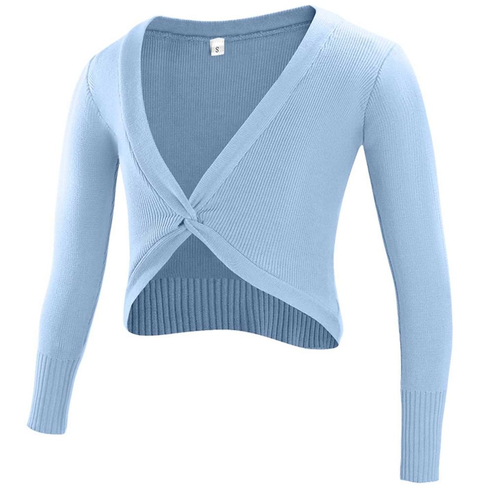 Happy Cherry Girls Ballet Dance Sweater Cardigan Ballerina Knit Wrap Top Long Sleeves Sweater Dance Top Blue 6Y