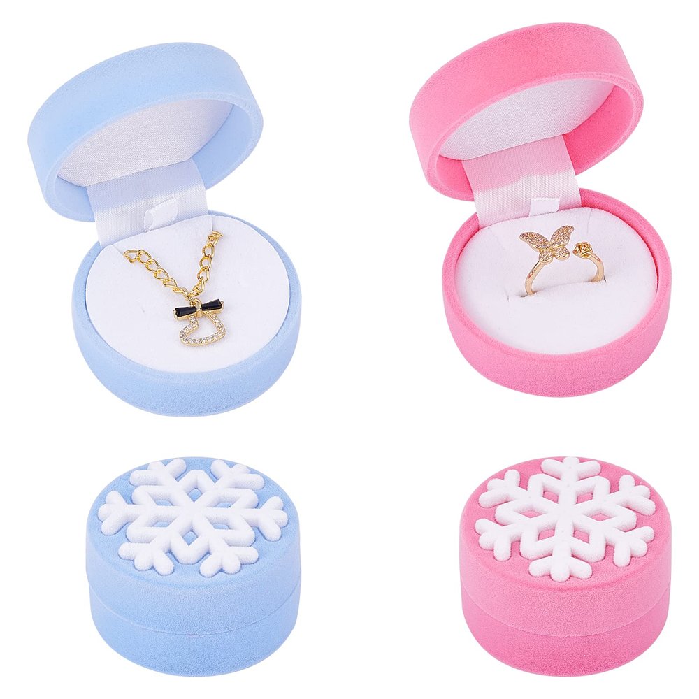 CHGCRAFT 4Pcs 2 Colors Snowflake Jewelry Box Snowflake Trinket Box Storage Box Case Christmas Gift Box Ring Box Wedding Band Box for Proposal Engagement Wedding Valentine's Day Gift, 2.11.3 Inch