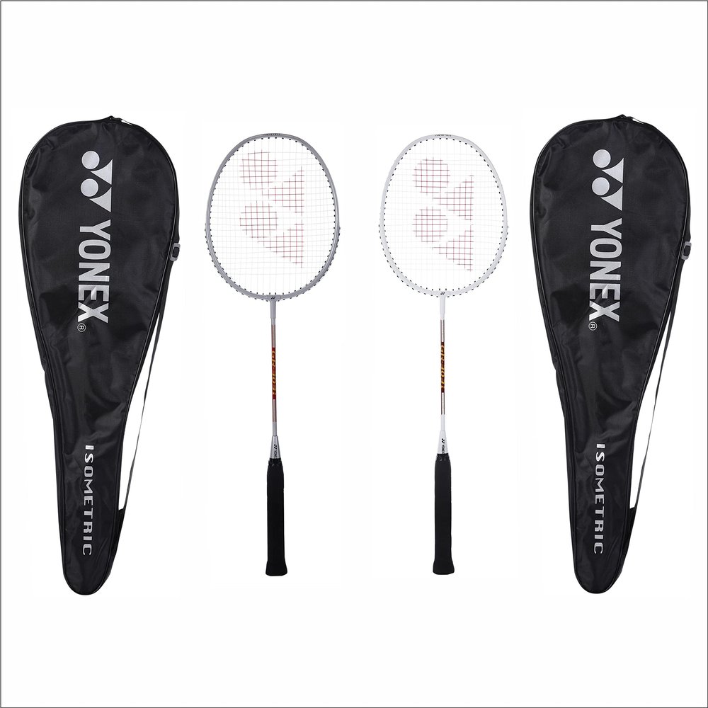 Yonex Badminton Racquet GR 303I Made in India Pack of 2 with Full Cover (Silver/White)