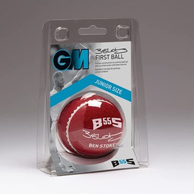 Gunn & Moore GM First Cricket Ball, Needle Felt (Similar to Tennis Ball) BS55 Ben Stokes 70 Grams Junior Size, Red