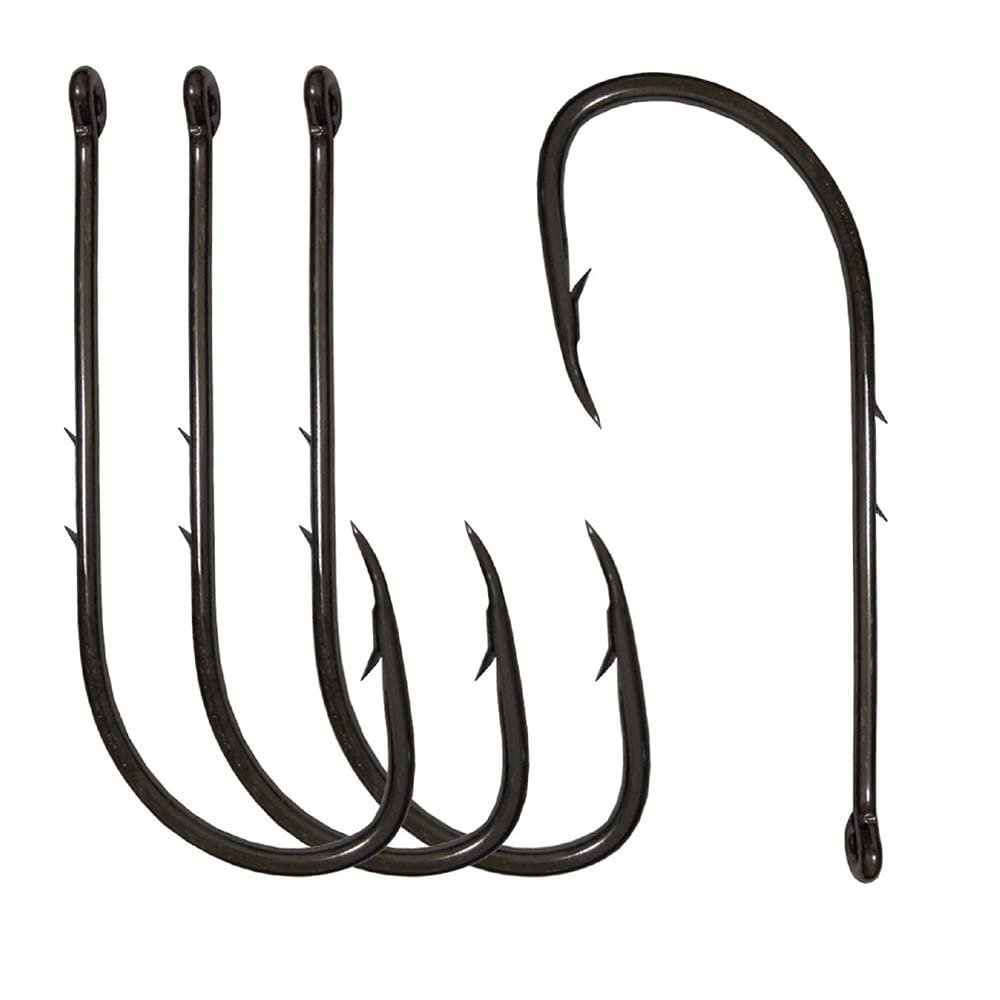 100pcs Barbed Shank Fishing Hooks Bait Holder Hooks Long Shank Baitholder Fishing Hook Offset Jig Fishing Hooks Bait Keep Hooks for Saltwater Freshwater Fishing Shank with 2 Barbs (1/0)