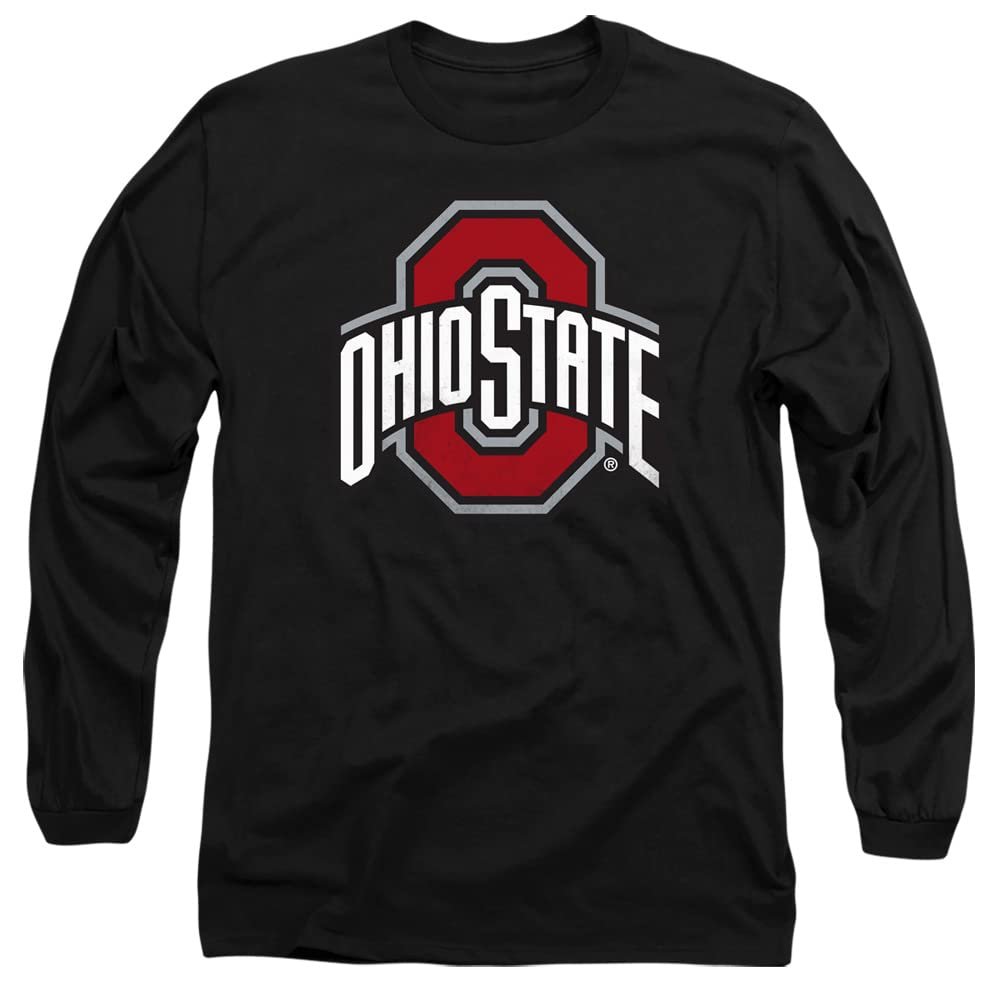 The Ohio State University Official Distressed Primary Logo Unisex Adult Long-Sleeve T Shirt,Black, Medium