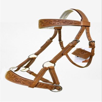 AMAZING HORSE STUFF Sidepull Bitless Bridle with Designer Hand Carving On Browband & Noseband Oval Shaped (Pony)