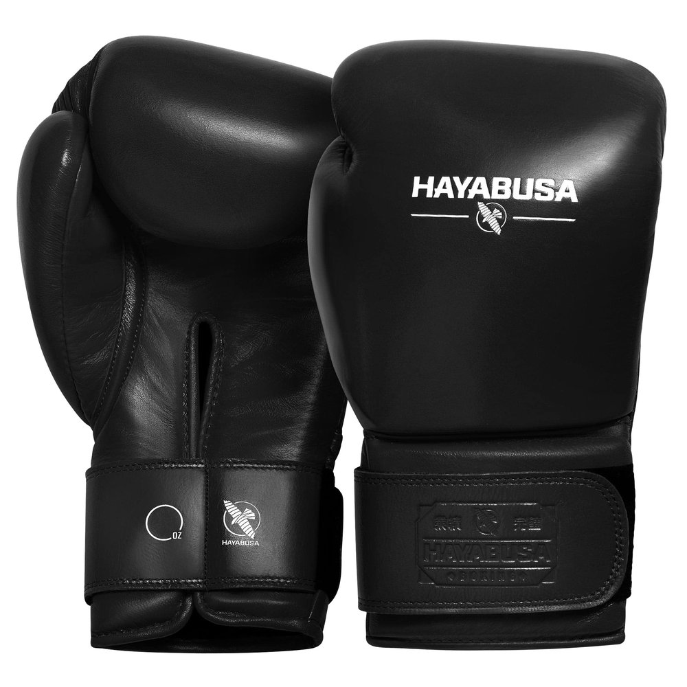 Hayabusa Pro Leather Hook and Loop Boxing Gloves for Men and Women - Black, 14oz