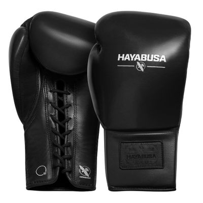 Hayabusa Pro Leather Lace-Up Boxing Gloves for Men and Women - Black, 14oz