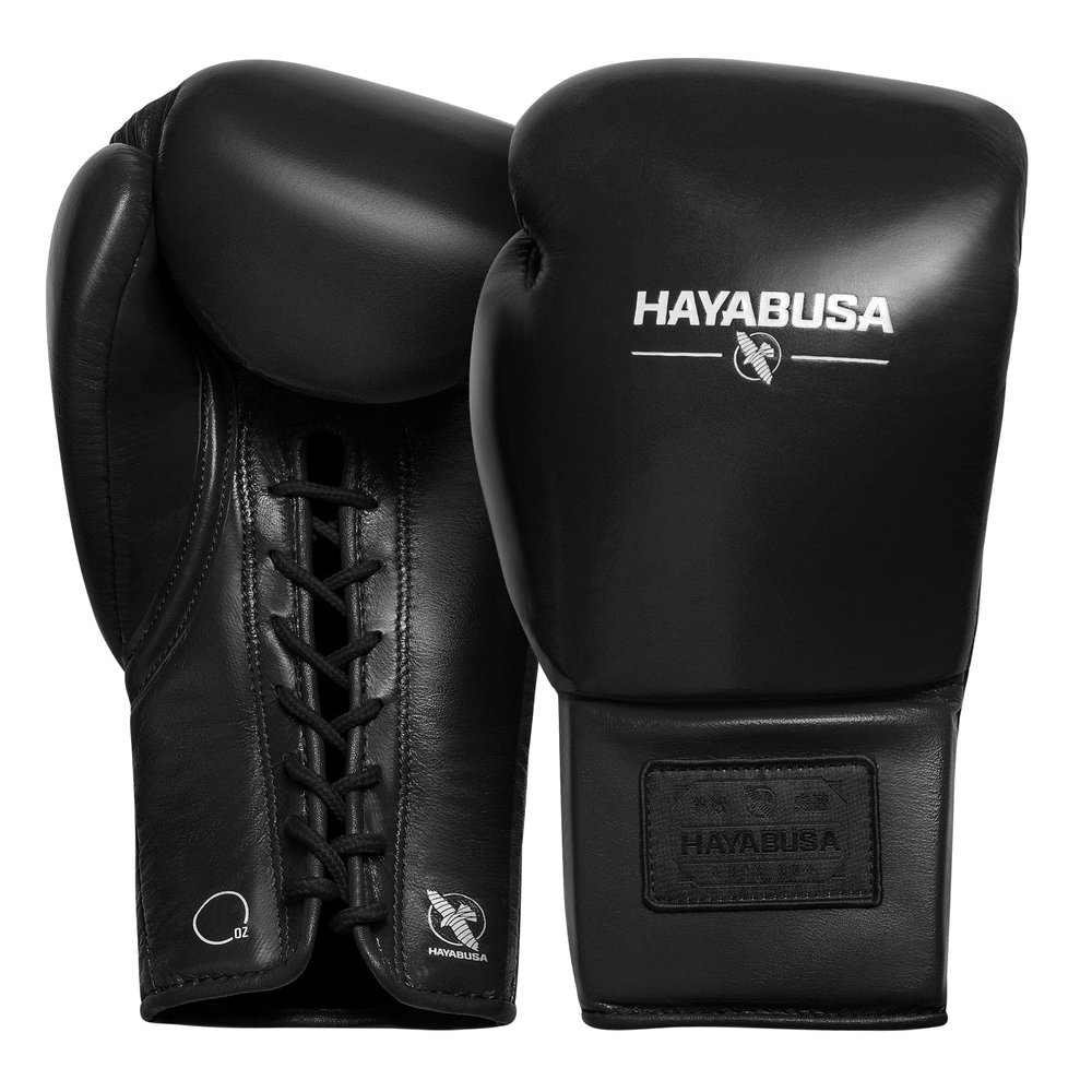Hayabusa Pro Leather Lace-Up Boxing Gloves for Men and Women - Black, 14oz
