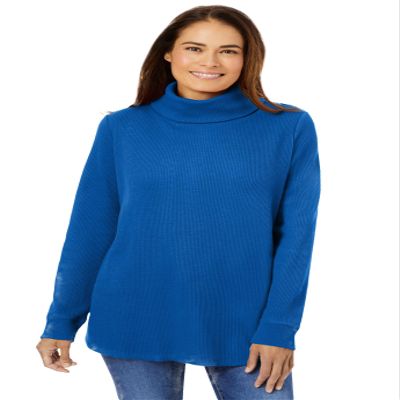 Woman Within Plus Size Thermal Turtleneck - 22/24, Bright Cobalt