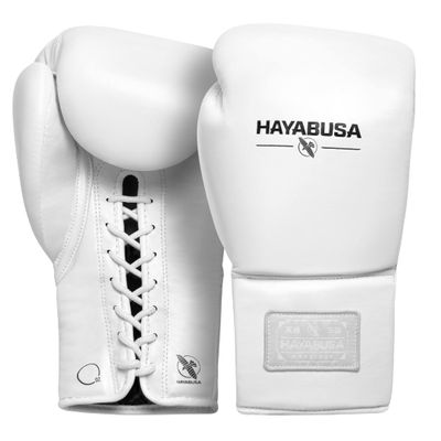 Hayabusa Pro Leather Lace-Up Boxing Gloves for Men and Women - White, 12oz