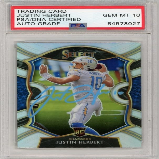 Justin Herbert 2020 Football Concourse Silver Autograph RC Card #44 PSA/DNA 10