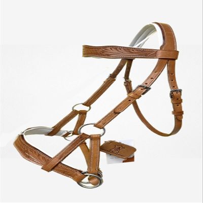 AMAZING HORSE STUFF Sidepull Bitless Bridle with Designer Hand Carving On Browband & Noseband Curved Shaped Natural (Pony)