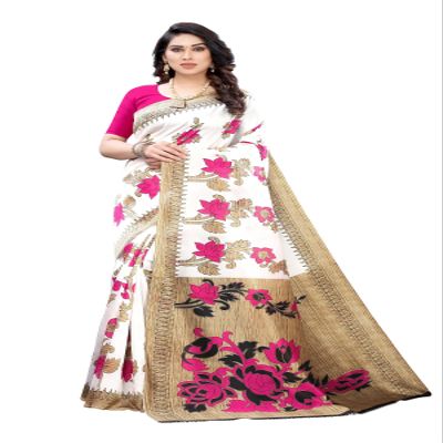 IMTRA FASHION Saree for Women Indian Floral Printed Art Silk Sari with Blouse Pink (DYNA PINK)
