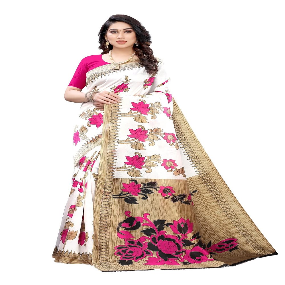 IMTRA FASHION Saree for Women Indian Floral Printed Art Silk Sari with Blouse Pink (DYNA PINK)