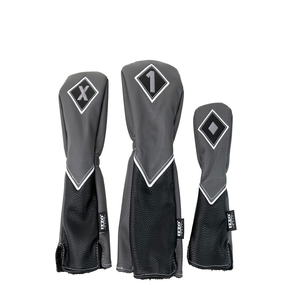 Izzo Golf Premium Headcover Set Gray/Black - Includes Driver, Fairway Wood and Hybrid Golf headcovers