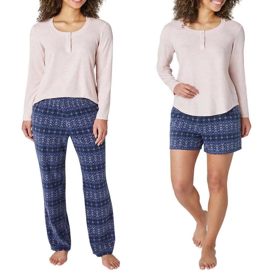 Eddie Bauer Women's 3-Piece Waffle Knit Pajama Set (Pink, Large)