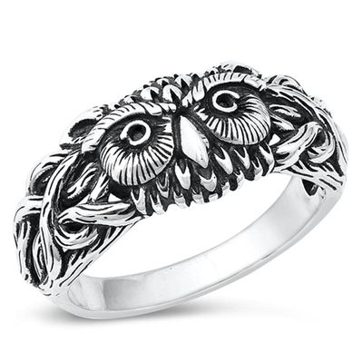 Owl Hooter Protection Fancy Unique Ring New .925 Sterling Silver Band Size 6