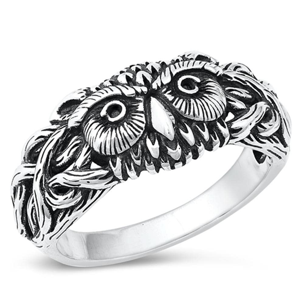 Owl Hooter Protection Fancy Unique Ring New .925 Sterling Silver Band Size 6