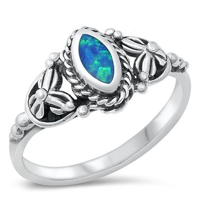 Marquise Blue Simulated Opal Classic Ring New .925 Sterling Silver Band Size 10