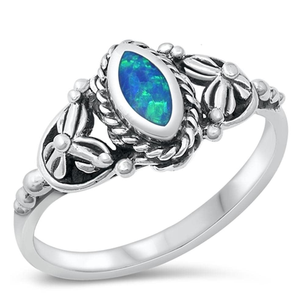 Marquise Blue Simulated Opal Classic Ring New .925 Sterling Silver Band Size 10