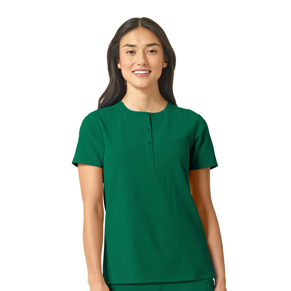 WonderWink Women's Mandarin Collar Tuck-in Scrub Top, Hunter, 3X