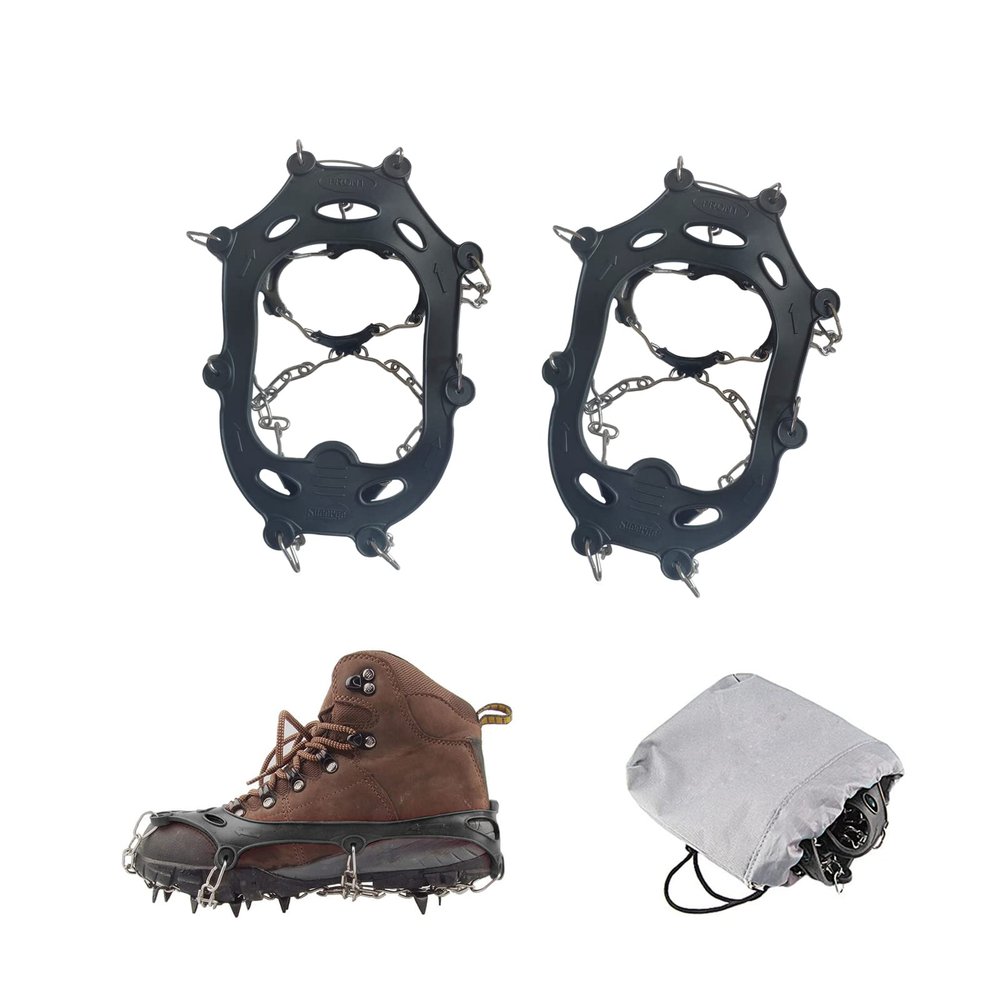 LINXGR Kids Crampons for Hiking Boots 11 Teeth Ice Cleats Traction for Walking on Snow Ice Unisex Child(Black, Medium for Little/Big Kids)