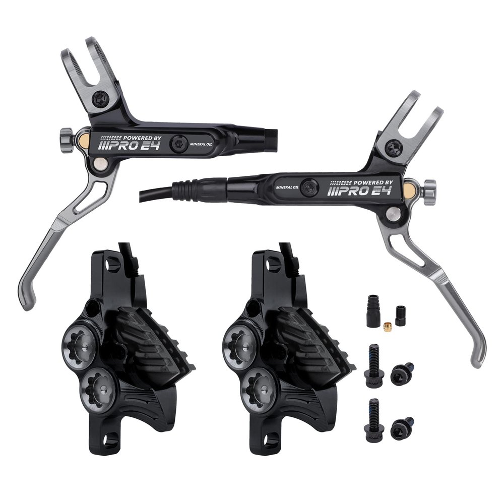 JFOYH Upgraded E4 MTB 4 Pistons Hydraulic Disc Brake Set with Cooling Metal Pads for Mountain Bike(Pre-Bled, Front and Rear) - Black