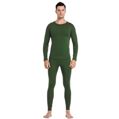 PISIQI Thermal Underwear Men Ultra-Soft Long Johns Set with Fleece Lined Base Layer Winter Skiing Warm Top & Bottom Green