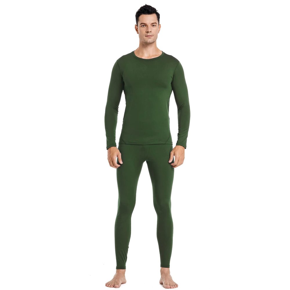 PISIQI Thermal Underwear Men Ultra-Soft Long Johns Set with Fleece Lined Base Layer Winter Skiing Warm Top & Bottom Green