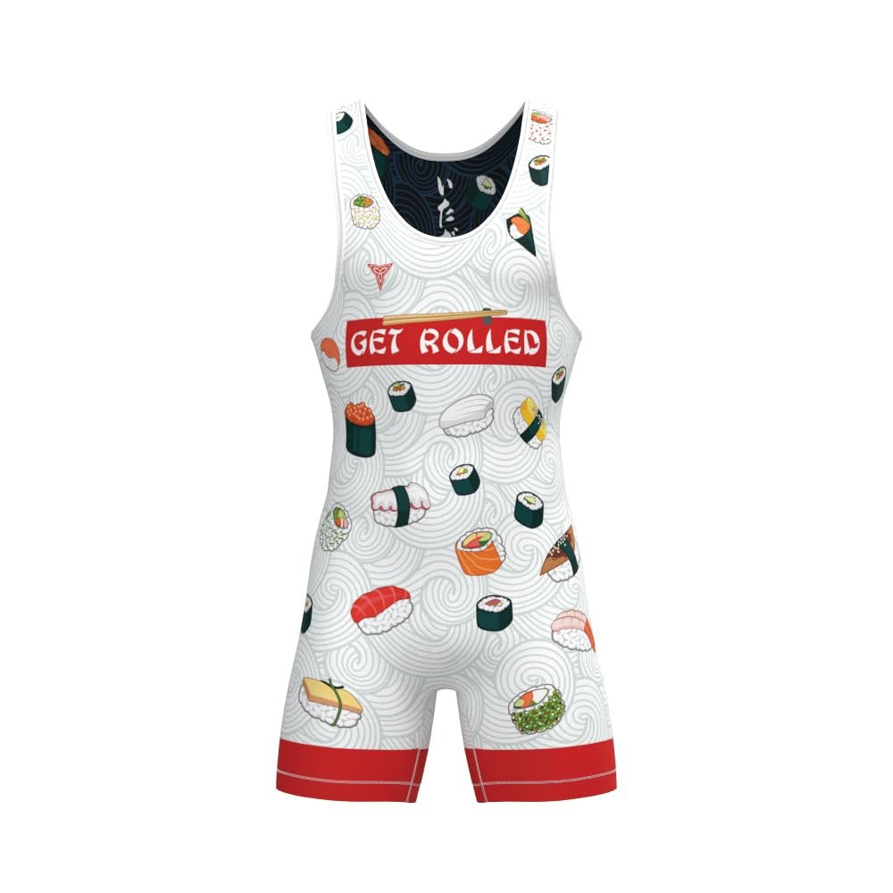 TRI-TITANS Sushi Rolled Up Reversible Singlets | UWW Wrestling - Freestyle - Greco Roman - Folkstyle (Adult Large)