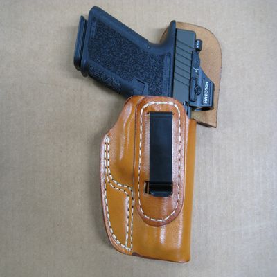 Azula IWB AIWB Leather in The Waistband Concealed Holster for Glock 48 48MOS / RMR/Optic Cut/with Red Dot Sight TAN Left Hand