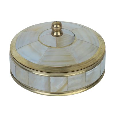 HANDTECHINDIA Decorative Jewelry Trinket Box Unique Gift For Home Dcor Antique Metal Case with Mother of Pearl Sindoor Box/Coin Box (Single)