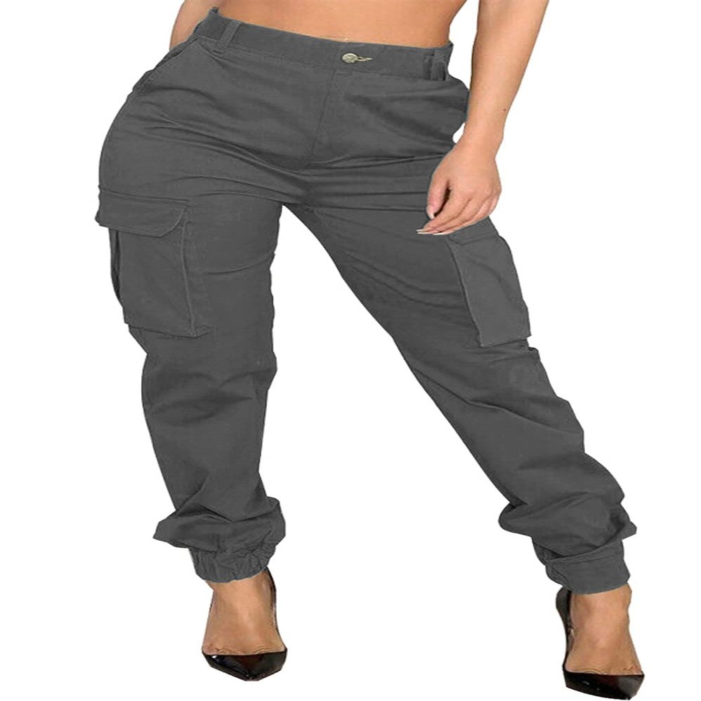 DvaeMalligo Grey Cargo Pants Womens Joggers Hiking Pants Slim Outdoor Tapered Sweatpants Active Works Pants with Multi Pockets