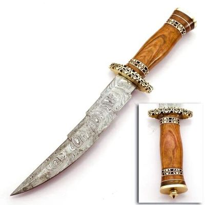 Custom Handmade Damascus Steel Hunting Knife with Wood and Brass Handle