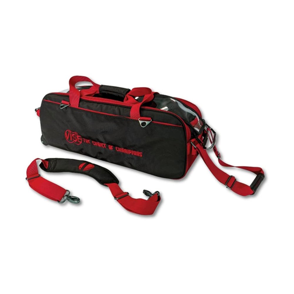 Vise Clear Top 3 Ball Roller Bowling Bag - Black/Red