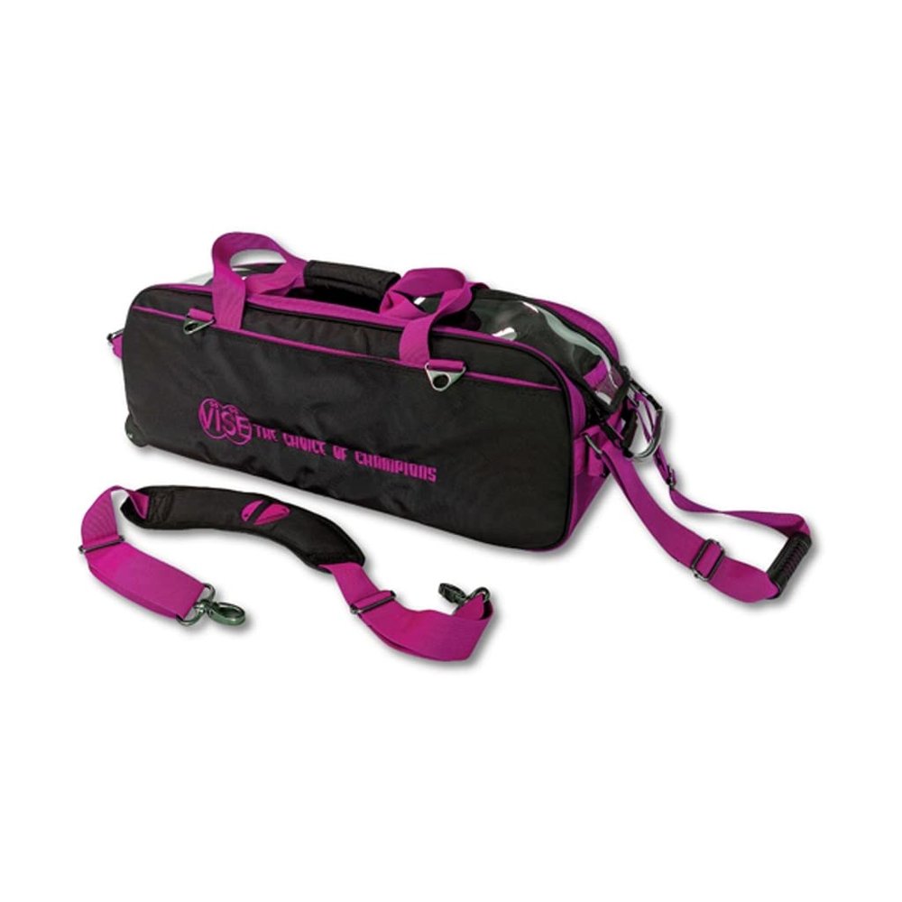 Vise Clear Top 3 Ball Roller Bowling Bag - Black/Pink