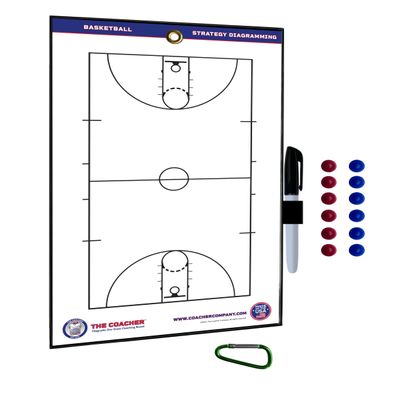 The Coacher Premium Dry Erase Magnetic Basketball Coaching Coach Board - Made in The USA (12 Ceramic Player Magnets)