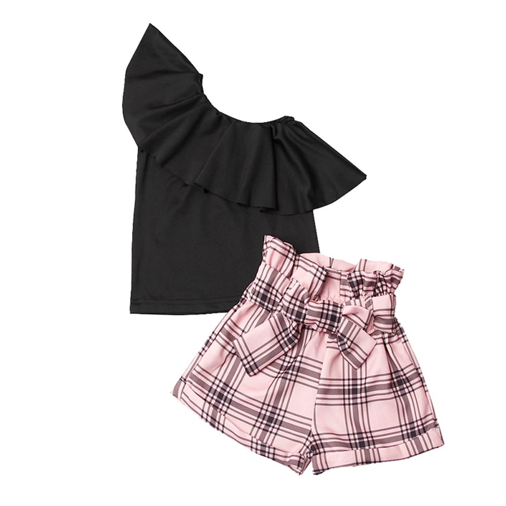 Toddler Kids Girls Clothes Casual Beach Soild Sleeveless Pink Plaid Short 2PCS Outfits Set Infant Baby (Pink, 4-5 Years)